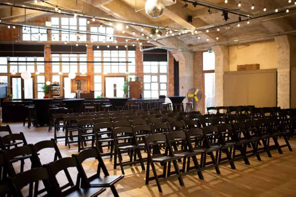 Industrial venue for business events in city centre at Sint-Katelijne. Industrial interior with parquet flooring and loads of natural light.