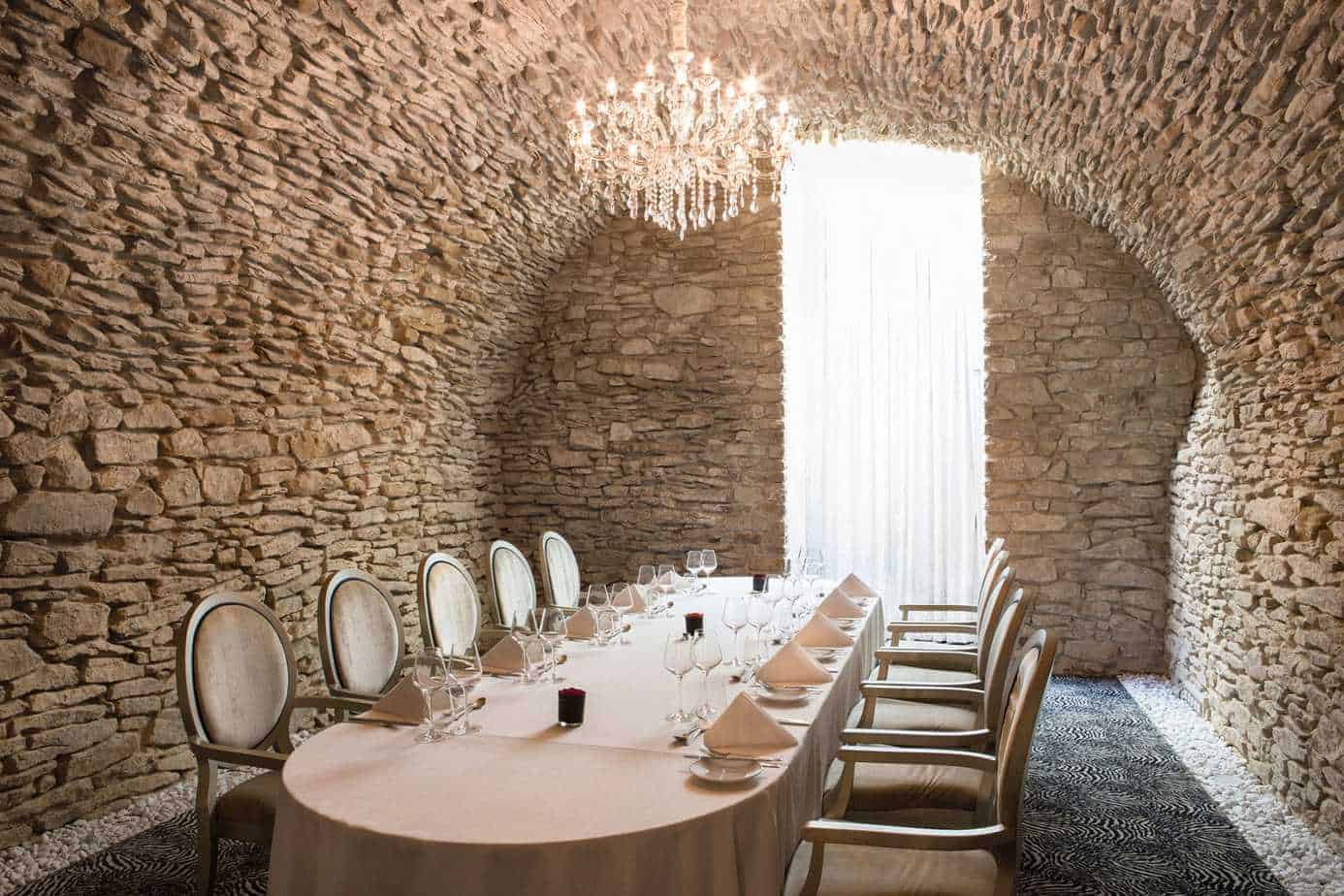 Unique ancient meeting room with stone walls
