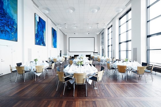 Bright conference hall with stunning view