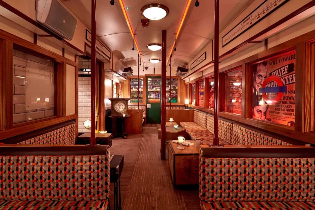 Bar with vintage London tube carriage