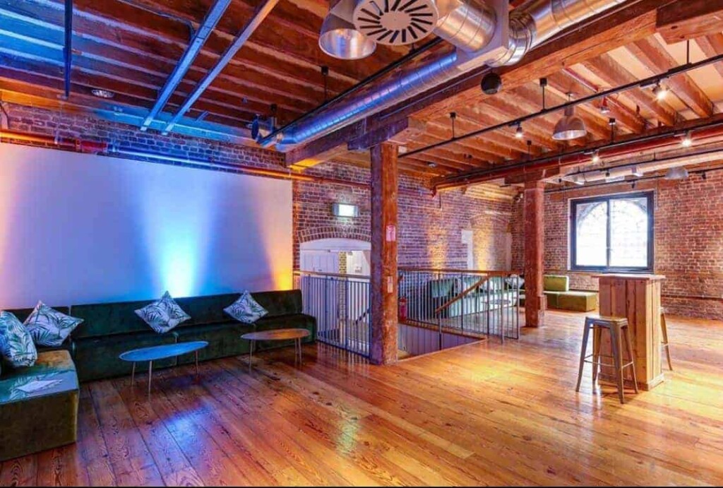 Extraordinary venue with Georgian architecture. Stone pilars with wood flooring and ceiling. Two floors.