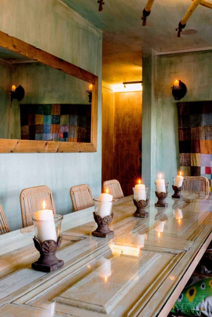 Intimate private dining venue with colourful elements