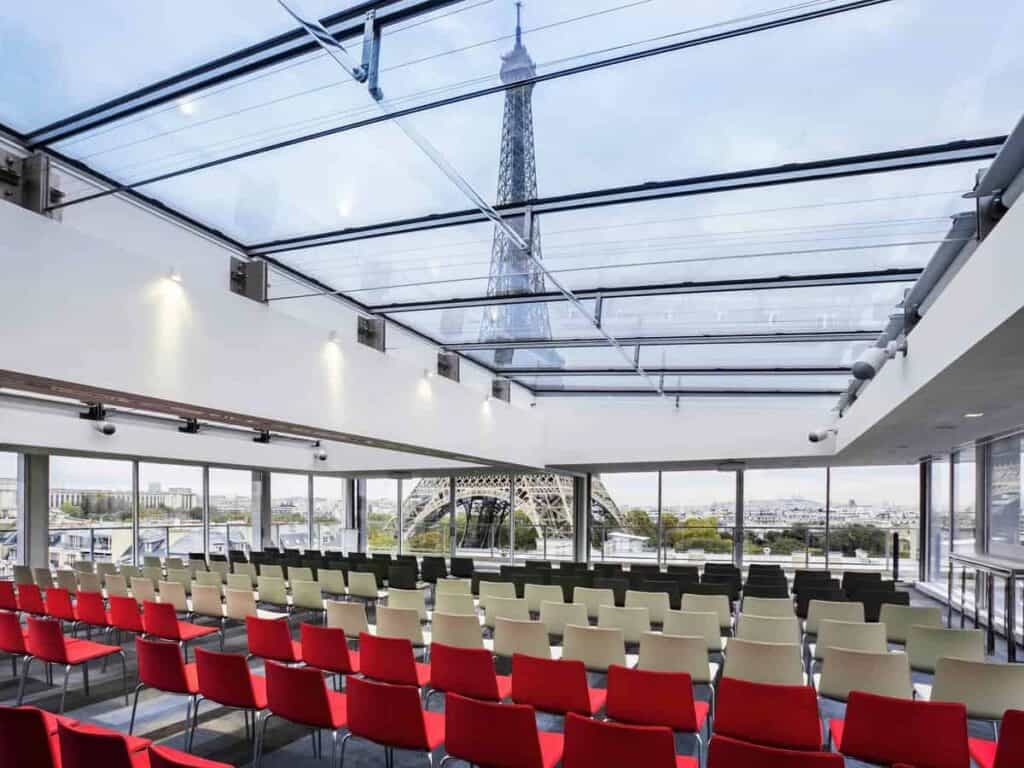 Glass venue with views of the Eiffel Tower