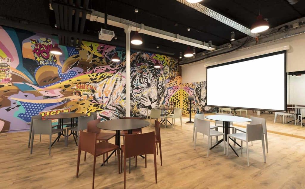 Quirky location with parquet flooring, industrial structures and graffiti walls