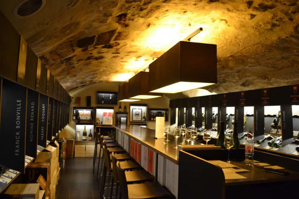 Wine cave with exposed brick walls