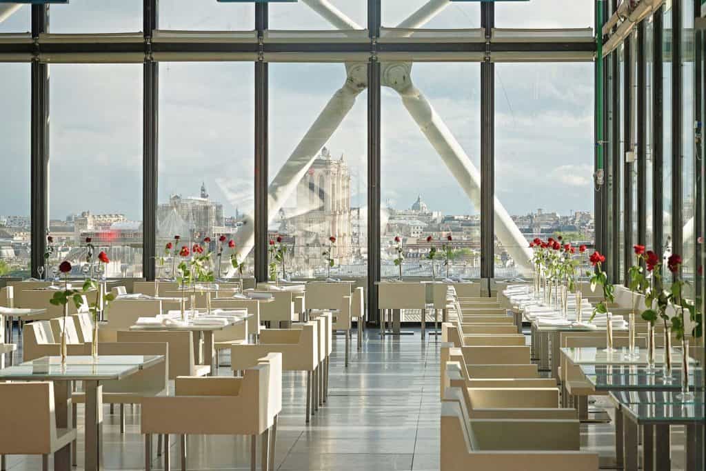 Skyhigh restaurant with floor-to-ceiling windows offering a beautiful view of Paris