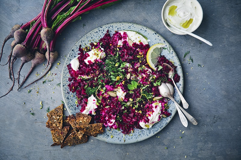 Dish with sweet beet and healthy alternatives