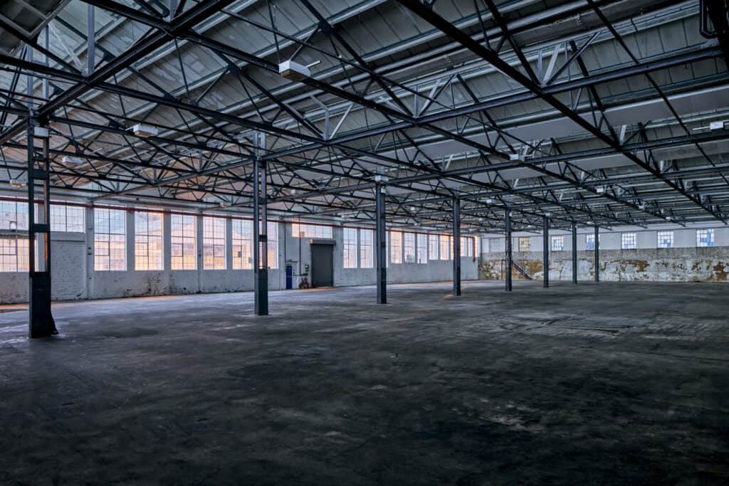 Spacious event venue with an industrial feel