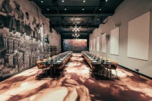 Magnificent event space with a grand mural