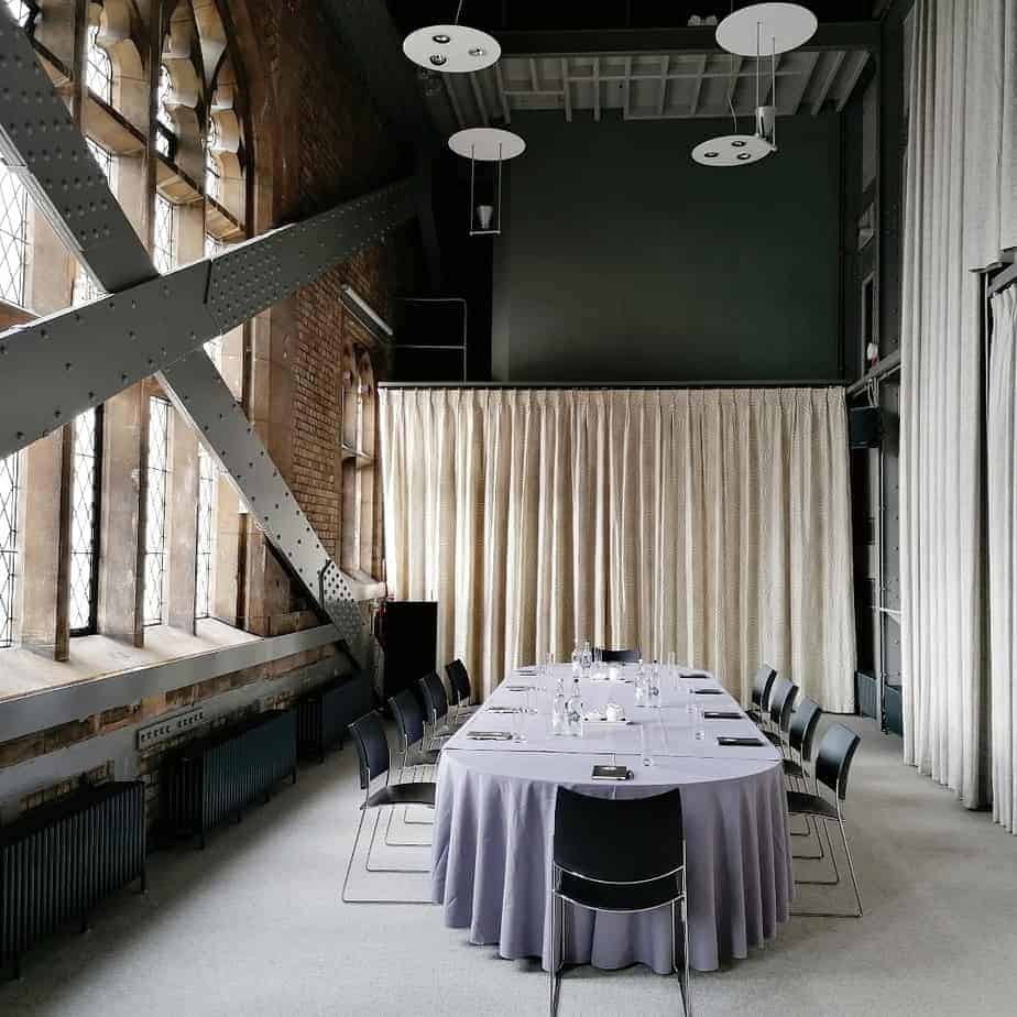 Victorian style venue in central London. Features exposed brick walls, high ceiling and large windows with view of river Thames